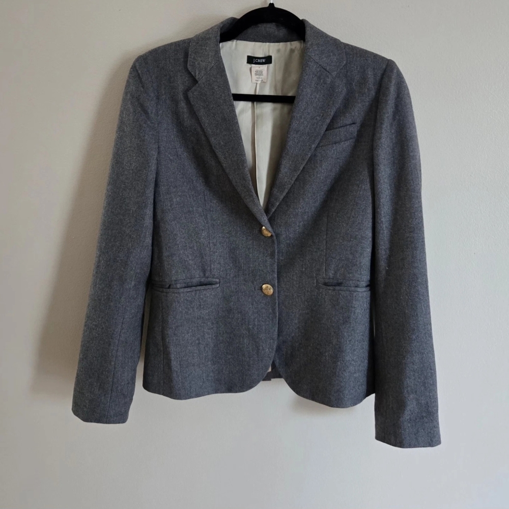 J. Crew Women's Gray Blazer Size 2 100% Wool Lined Two Buttons